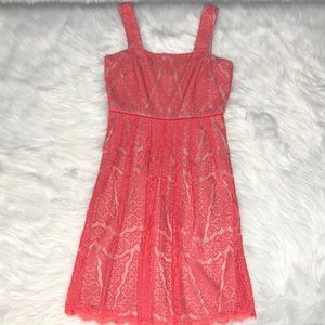 Adrianna Papell coral lace overlay lined dress Sz 10